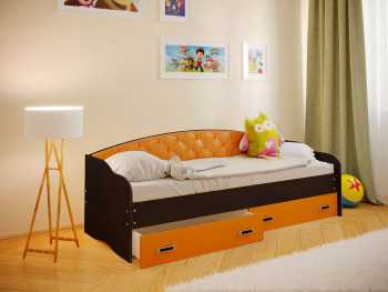 Кровать Софа-8 с мягкой спинкой (900х1900) Венге/Оранжевый в Марусино - marusino.mebel54.com | фото