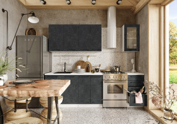 Кухонный гарнитур Нувель 1800мм белый/бетон черный в Марусино - marusino.mebel54.com | фото
