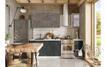 Кухонный гарнитур Нувель 1800мм белый/бетон коричневый/бетон черный в Марусино - marusino.mebel54.com | фото