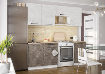 Кухонный гарнитур Нувель 2100мм белый/бетон коричневый в Марусино - marusino.mebel54.com | фото