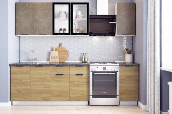 Кухонный гарнитур Стоун 2.0 (белый/камень темно-серый/акация светлая) в Марусино - marusino.mebel54.com | фото