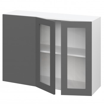 Норд ШВУПС 1000 Шкаф верхний угловой со стеклом (Софт черный/корпус Белый) в Марусино - marusino.mebel54.com | фото