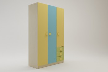 Шкаф 3-х створчатый с ящиками Смайли (Желтый/Голубой/Зеленый/корпус Клен) в Марусино - marusino.mebel54.com | фото