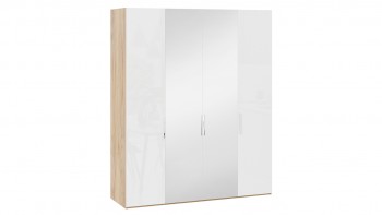 Шкаф комбинированный с 2 глухими и 2 зеркальными дверями «Эмбер» Яблоня Беллуно/Белый глянец в Марусино - marusino.mebel54.com | фото