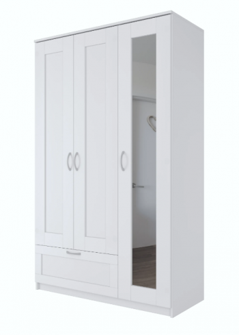 Шкаф трехдверный Сириус с зеркалом и 1 ящиком белый в Марусино - marusino.mebel54.com | фото